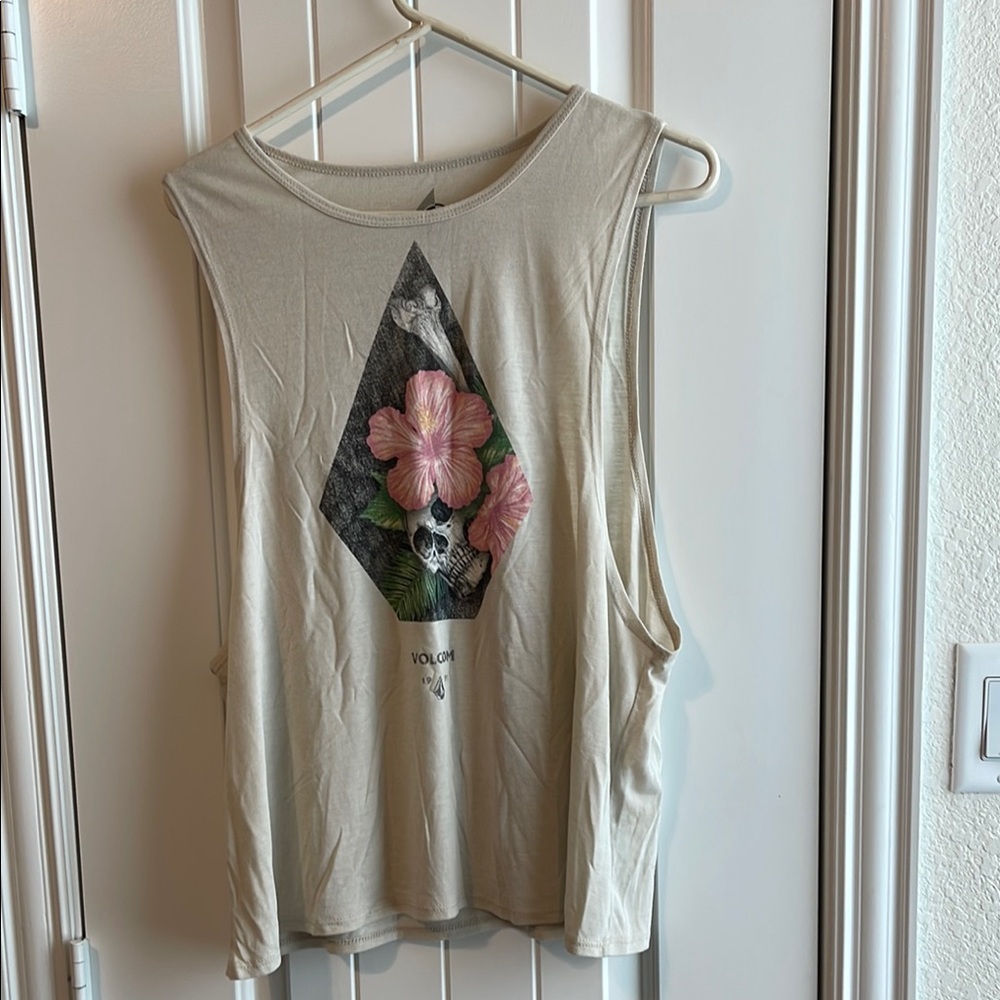 Volcom Tan Cream Cut Out Graphic Muscle Tee